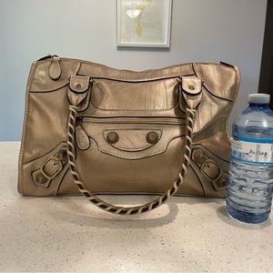 Real leather gold large bag